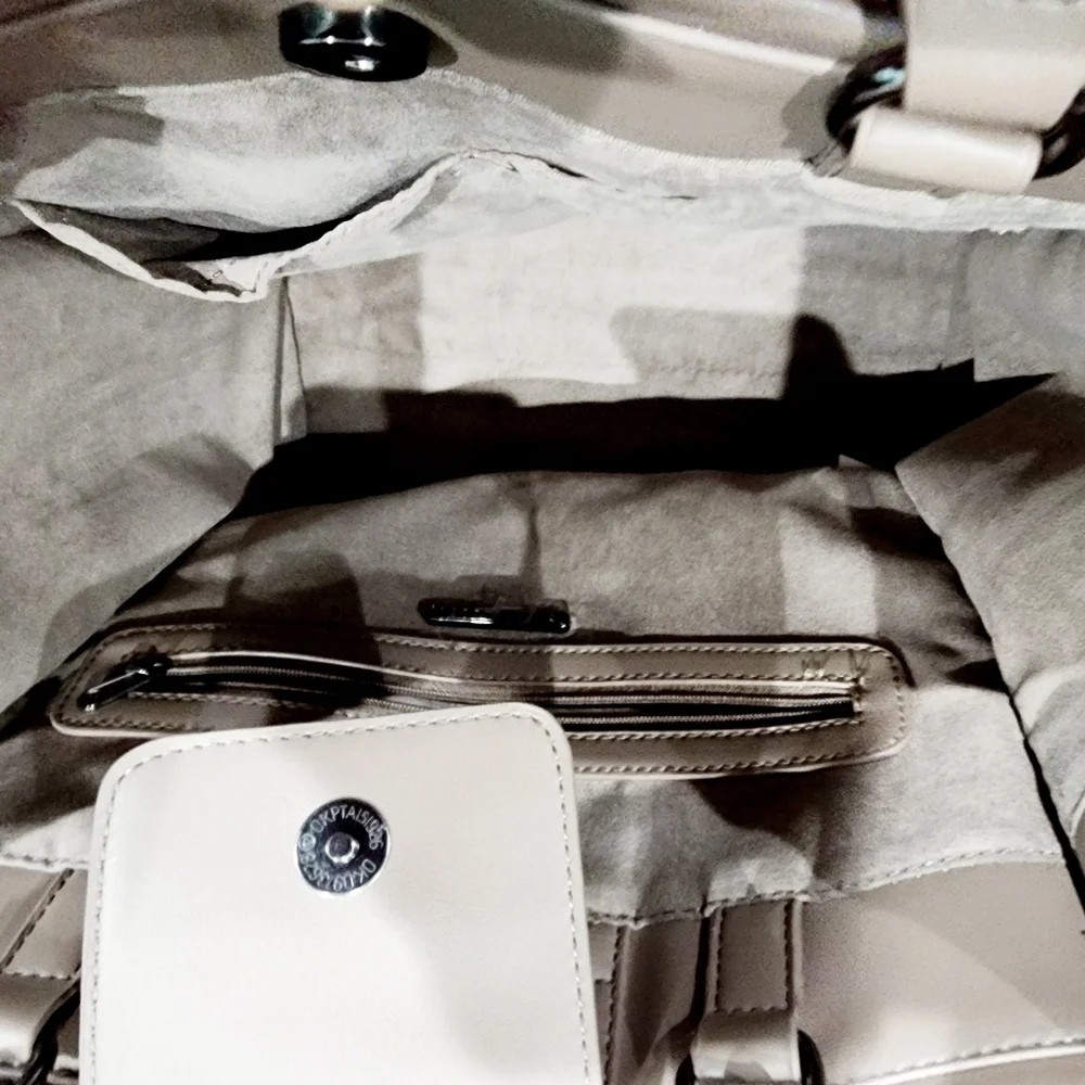 Taupe Structured Tote Bag with Monogram Accent